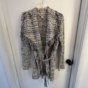 Luck Brand cardigan sweater with metallic detail, belted